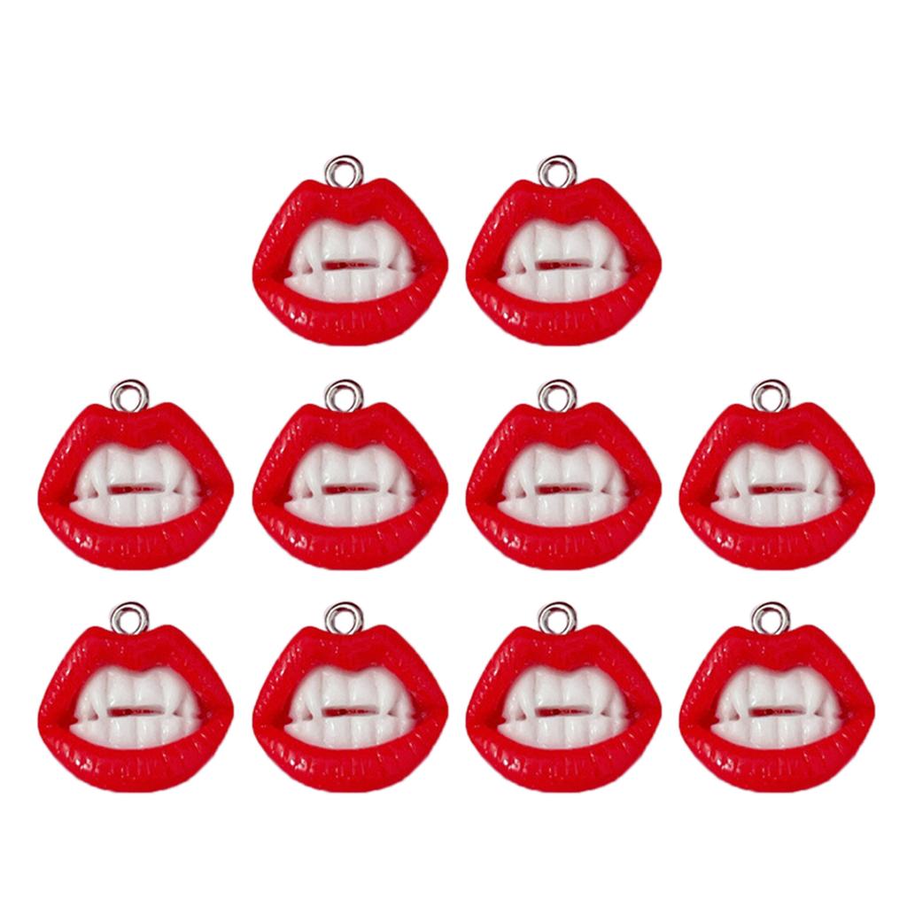 10pcs Sexy Red Vampire Mouth Lip Resin Charm for Jewelry Making Findings Cute Earring Keychain Pendants DIY Flatback