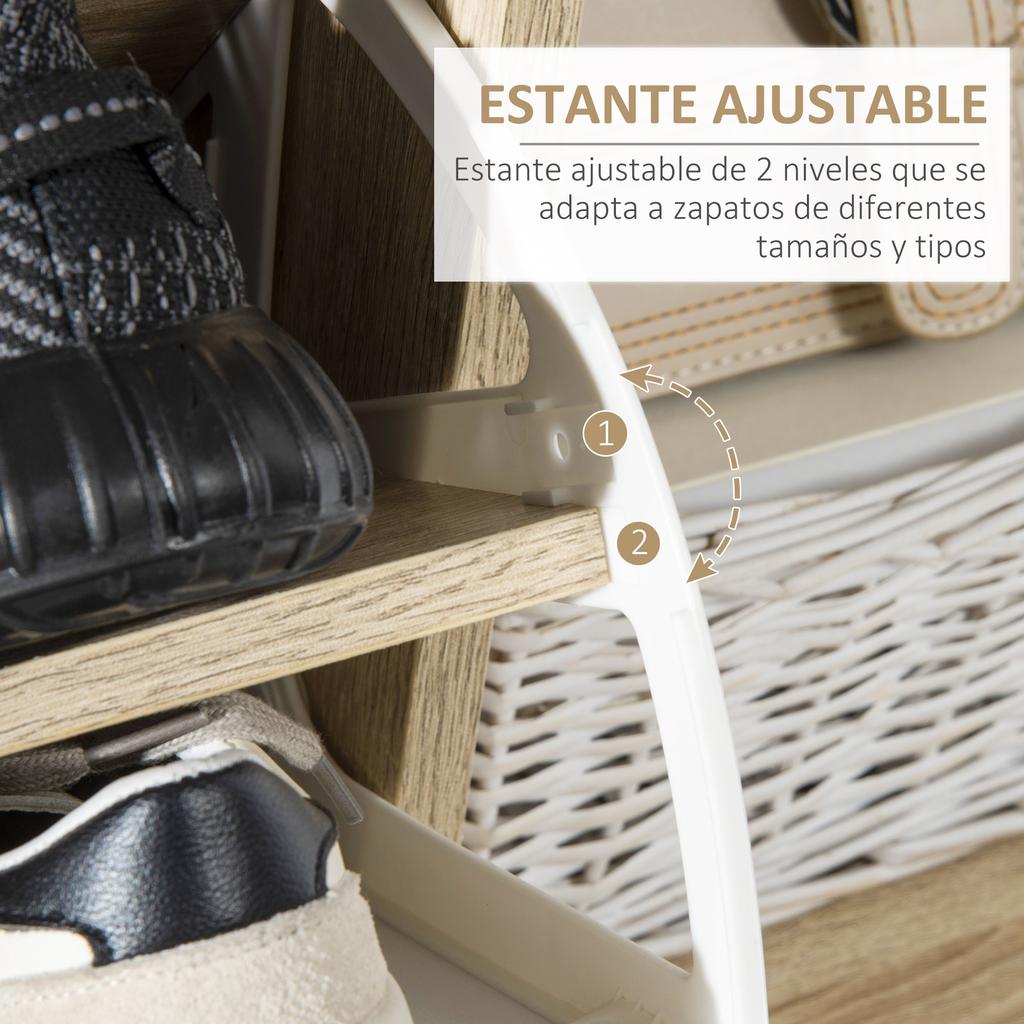 Shoe Cabinet, 2 Drop-Down Drawers, Shelf, for 8 Pairs, 80x25.5x112.5cm, Natural & White