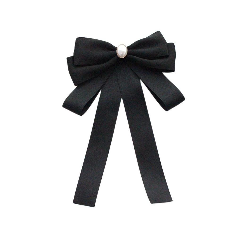 Pearl Black Ribbon Pin Beads Ribbon Badge Brooch Sweet Black Bow Necktie  Parties