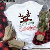 Kawaii Cartoon Merry Christmas Tree Graphics Women T-Shirts 90S Summer Short Sleeves Loose Round Neck Female Y2K Tops