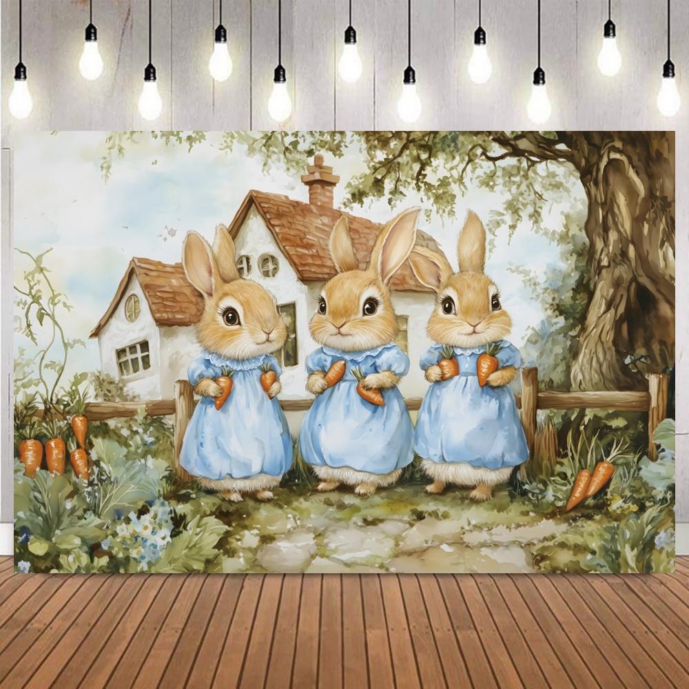Easter Mini Wooden House Floral Egg Basket Photography Background Photo Backdrop for Baby Portrait Birthday Party Home Decor9