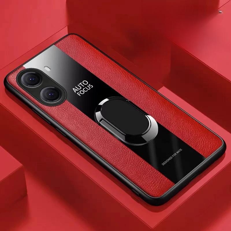 Чехол для телефона из оргстекла и искусственной кожи для POCO X7 Pro X7Pro с магнитным металлическим кольцом-подставкой, противоударная защитная задняя крышка для Redmi Turbo 4