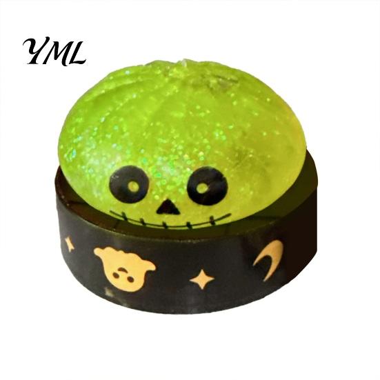 Kawaii Ghost Shaped Toys Halloween Bun Stress Ball, Glitter Slow Rising TPR Fidget Toy Reducing Gag Gifts with Steamer, Cute Spooky Squeeze