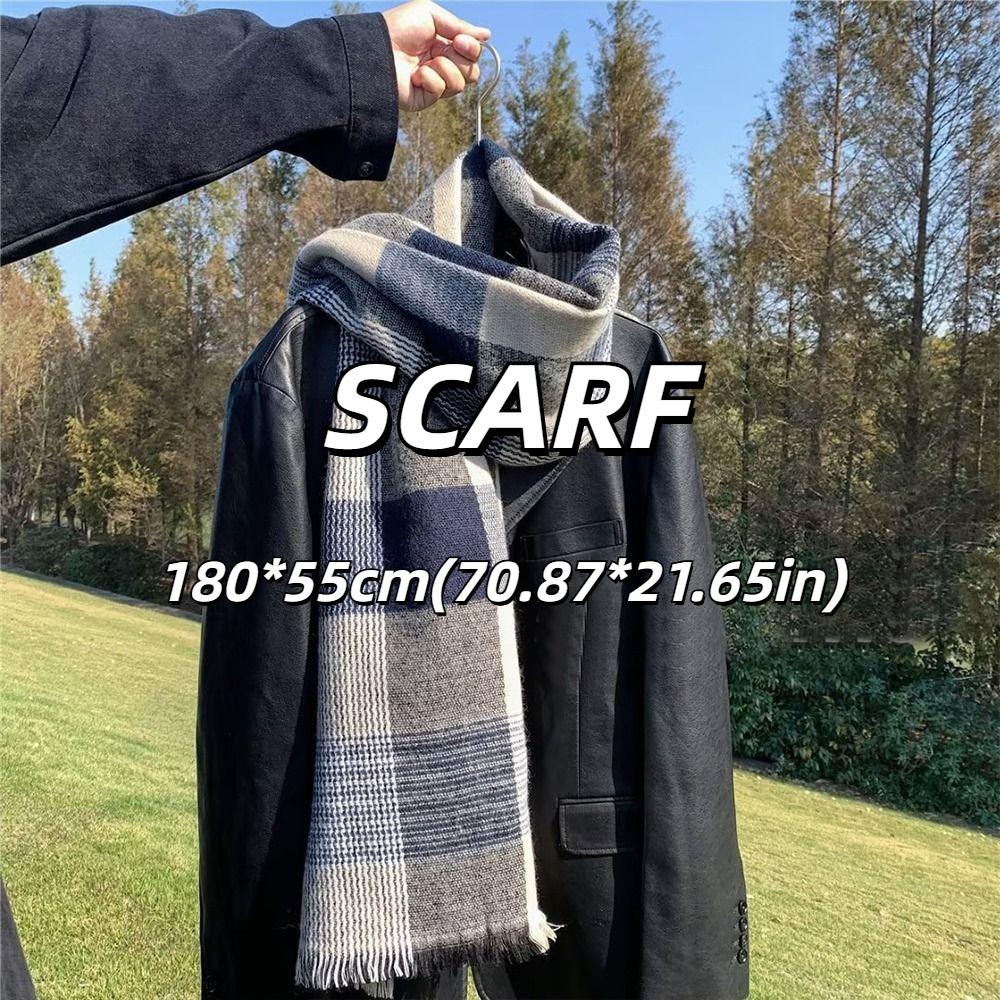 Korean Winter Plaid Scarf Thicken Checkered Scarf Fashion Men's Plaid Scarf Gifts