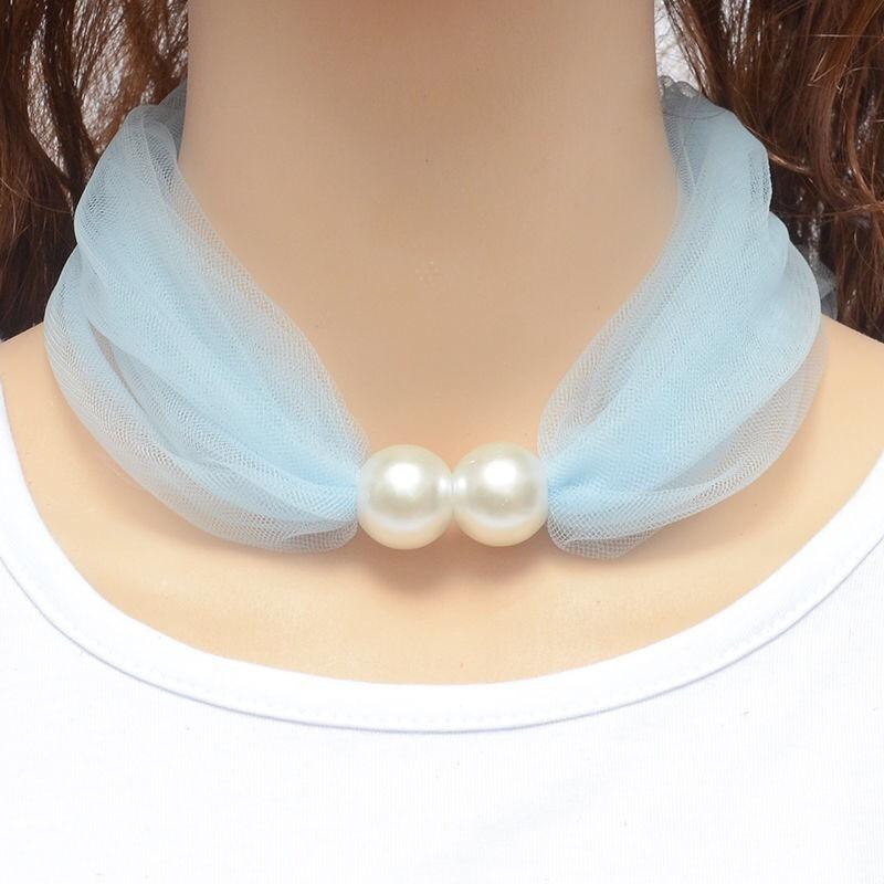 Lace Pearls Ring Scarf Ladies Korean Style Simple Mother's Day Gifts Pure Color Temperament 80*70CM Soft Spring Summer New Scarf