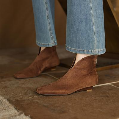 Мода 2025 НОВЫЕ Осенние Женские Туфли Квадратный Носок Средний Каблук Женские Ботильоны из кожи замши Зимние Элегантные Современные Ботинки