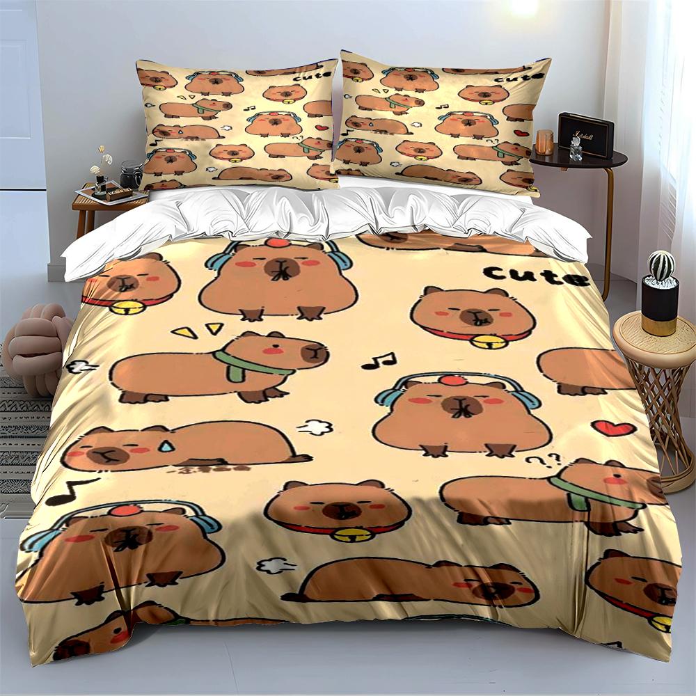 Cute Cartoon Capybara Bedding Set Bedding set (1 duvet cover, 2 pillowcases, duvet not included)