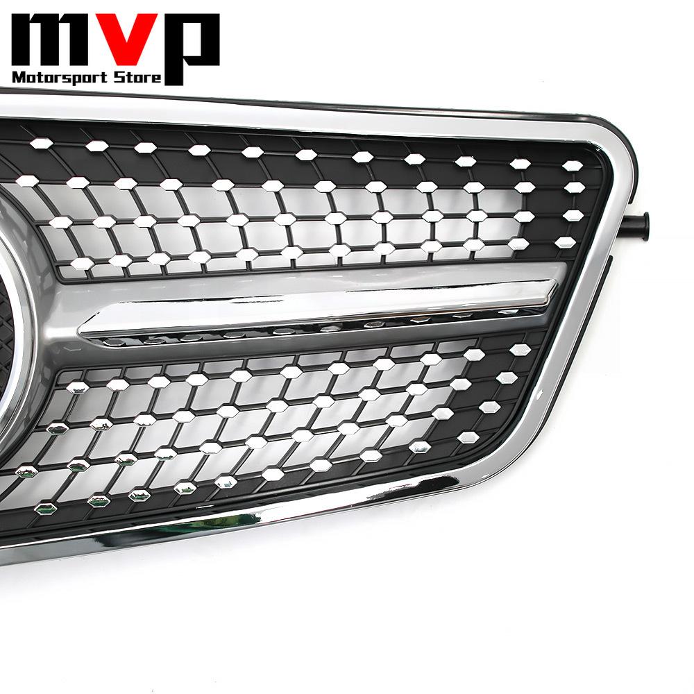 FCM5 Silver Diamonds Style Upper Grille With OE Style Emblem Logo Badge For Mercedes Benz E-Class W212 2009-2013 E300 E350 E500 E550