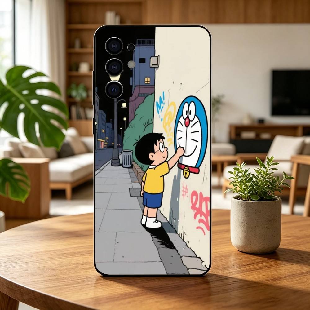 Cute Cartoon Z-Doraemon Shockproof Phone Case For Samsung S25,S24,S21,S22,S23,S30,Ultra,S20,Plus,Fe,Soft Silicone Black Cover