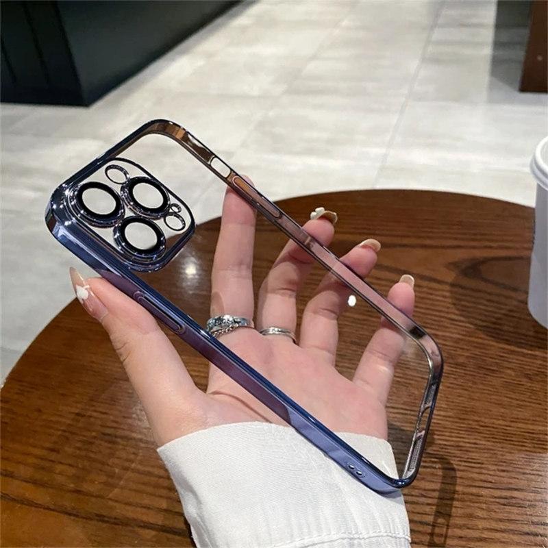 Роскошный защитный чехол с гальваническим покрытием для iPhone 11 12 13 14 15 Pro Max Xs XR Max 7 8 Plus Mini SE2020, мягкий прозрачный чехол
