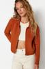 Women's Fashion New Cardigan Orange Soft Textured Zipper Knitwear Cardigan