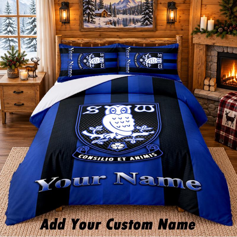 Sheffield Wednesday FC Pattern Bedding 3Pcs Set Custom Name, Bed Sheet And Pillowcases For Home Bedroom