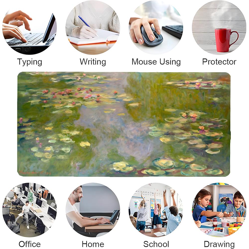 Art Lotus Pond Mouse Pad Waterproof Nonslip Impressionism Water Lily Willow Scenery Pattern Mousepad Computer Gaming Mousepad