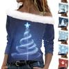 Women's Long Sleeve Tops Fashionable Women's Loose Christmas Print Off-Shoulder Pullover Tops