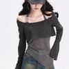 Y2k Off Shoulder Knitted Women T-shirts Set Sexy Korean Style Asymmetric Halter Tops Gyaru Crop Long Sleeve Autumn Tees
