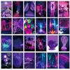 50pcs Purple Neon Images Wall Kit Dorm Decor For Teens Girls Wall Art Posters