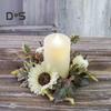 Halloween Candle Ring Wreath Artificial Pumpkin Sunflower Maple Leaf Wreath Pillar Candle Holder for Wedding Home Table Decoration