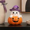 Small Festive Crafts Halloween Ghost Figurine, Cute Spooky on Pumpkin Decoration, Resin Unique Holiday Ornaments Tabletop Ornament with Witch Hat for