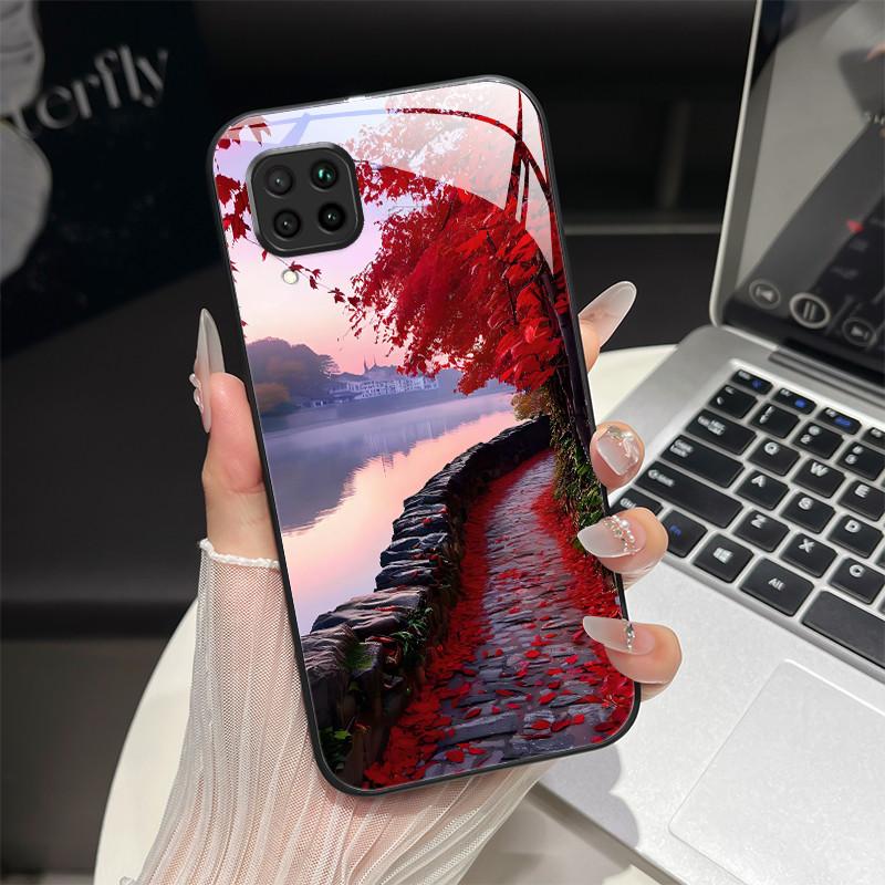 For Huawei P40 Lite Phone Case JNY-LX2 JNY-LX1 Trendy Fantasy Design Tempered Glass Bumper For Huawei Nova 7i 6 SE Back Coversse