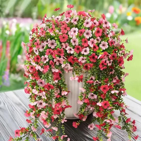 1/2/3/6Pcs Hanging Artificial Violet Flower UV Resistant Realistic Fake Flower Wedding Party Indoor Outdoor Garden Wall Hanging Faux Flower Decoration