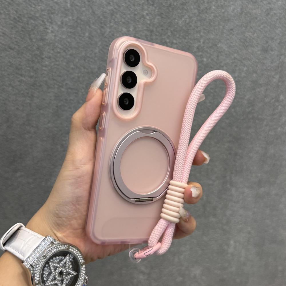 Матовый чехол-подставка с кольцом и магнитом для Samsung Galaxy S25 Ultra S24 Plus, полупрозрачный, с ремешком-шнурком на запястье, противоударный