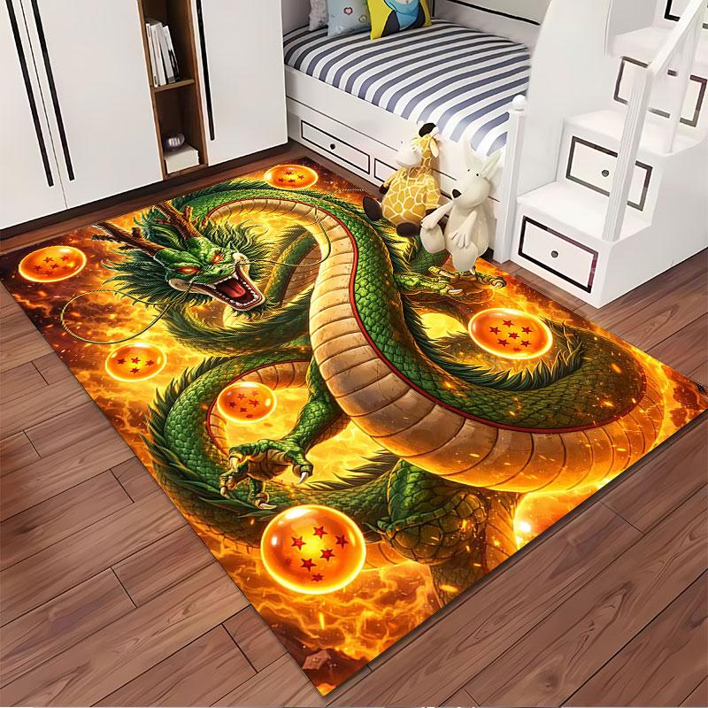 Green Dragon with Fire Orbs suitable as a non-slip mat for the living room or bedroom sofa