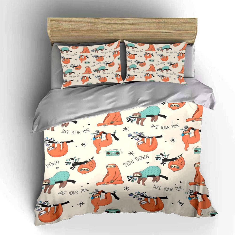 Sloth Pattern "Take Your Time" Bedding Duvet Cover Set (1*Duvet Cover 2*Pillowcases, without duvet insert)