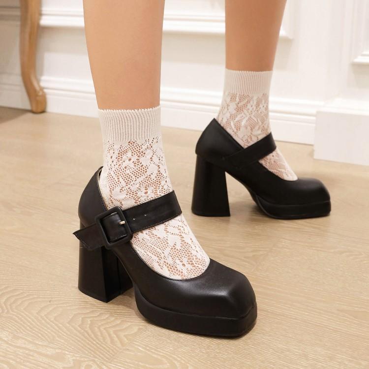 Женские туфли-лодочки из искусственной кожи на толстом высоком каблуке с квадратным носком, лаконичные вечерние туфли Мэри Джейн на весну и осень, черные, белые, красные туфли на платформе