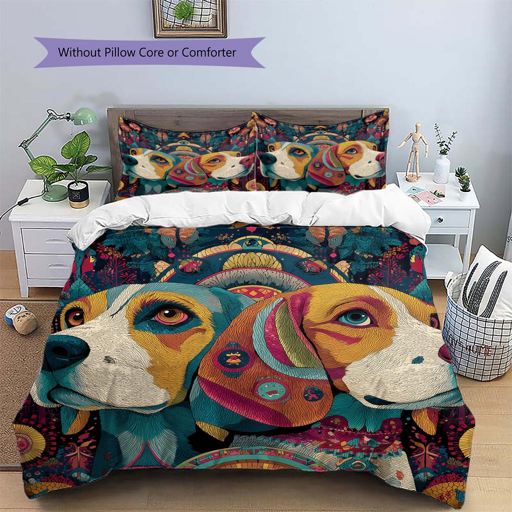 Two Beagles Pattern Bedding Home Decoration Birthday Gift (1 * duvet cover + 2 * pillowcase, without core)