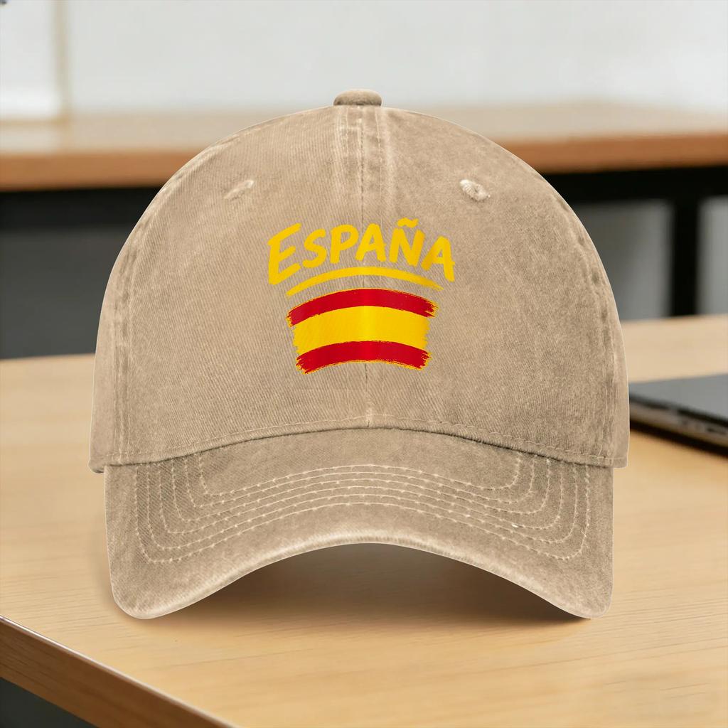 Espana Spain Flag Sun Baseball Cap Fitted Retro Unisex Men Washed Trucker Hat Wholesale Print Outdoor Sport Snapback Cap Gift
