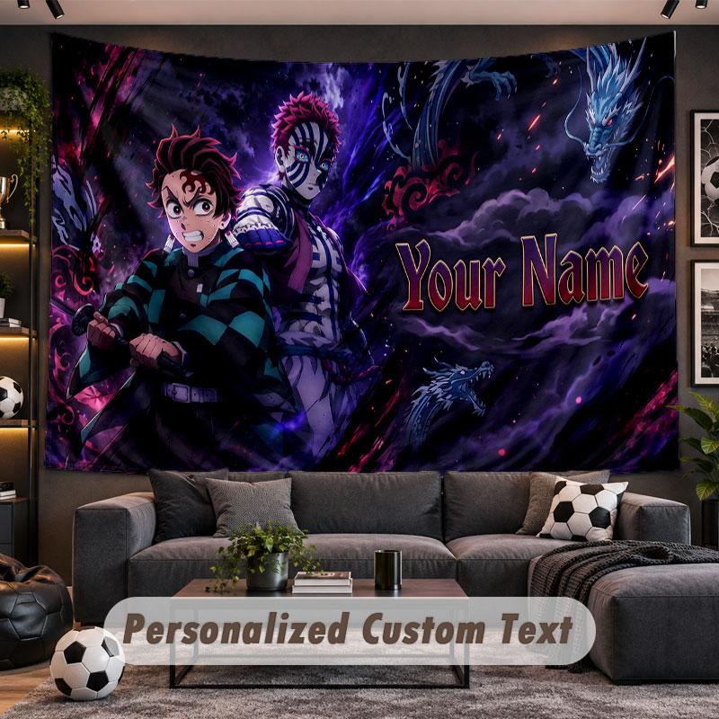 Wall Hanging Tapestry Custom NameDemon Slayer Pattern Personalized Printed Fabric Wall Decor