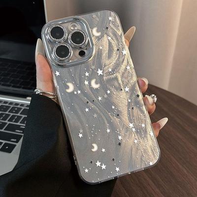 Чехол для телефона с дизайном «Звезда и Луна» для Apple 17 Pro Max с точными вырезами и перьевой пряжей, включает 16 пленок для объективов для моделей 14 и 13