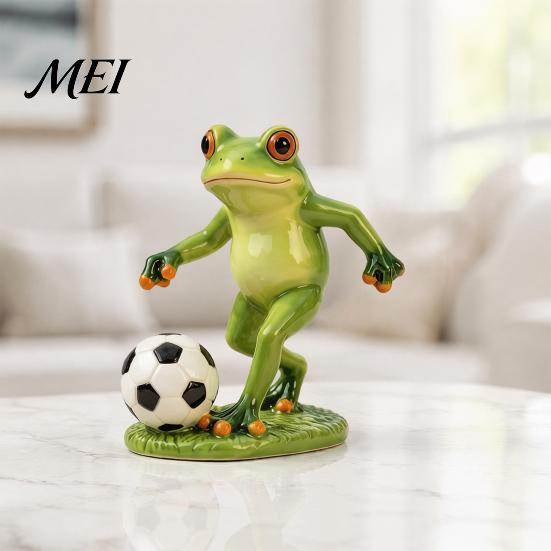 Sports Themed Home Decor Football Player Frog Statue, Cute Garden Whimsical Creative Gift for Lovers Resin Figurine Outdoor Indoor Table Tabletop