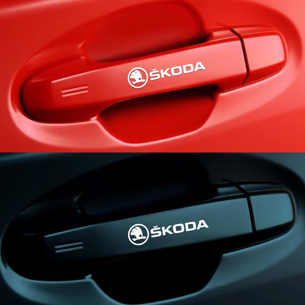 RYYX4 4PCS Car Emblem Exterior Sticker Decal Decoration For Skoda Octavia Rapid Fabia Superb Kodiaq Scala Karoq Kamiq VRS Yeti S VII