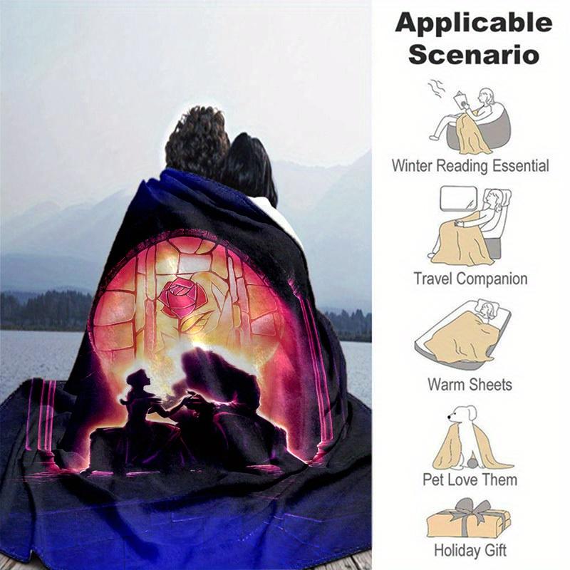 1pc. Beauty and the Beast Stained Glass Design Blanket, Home Decor, Office Throw, Outdoor Picnic Blanket, Gift for Fans