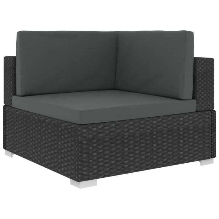 Salon de jardin - vidaXL - 6 pcs - Résine tressée noire - Coussins inclus - Acier laqué