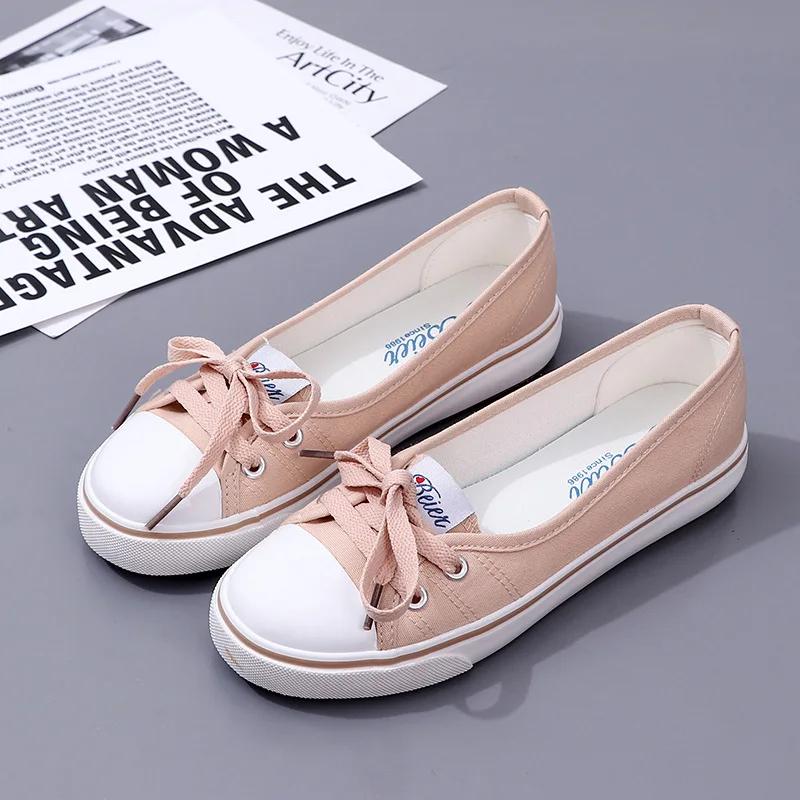 Women's Canvas White Shallow Cut Summer Flat Sport Casual Ladies Soft Shoes Sneakers Zapatillas Deporte Flat Vulcanize Shoes