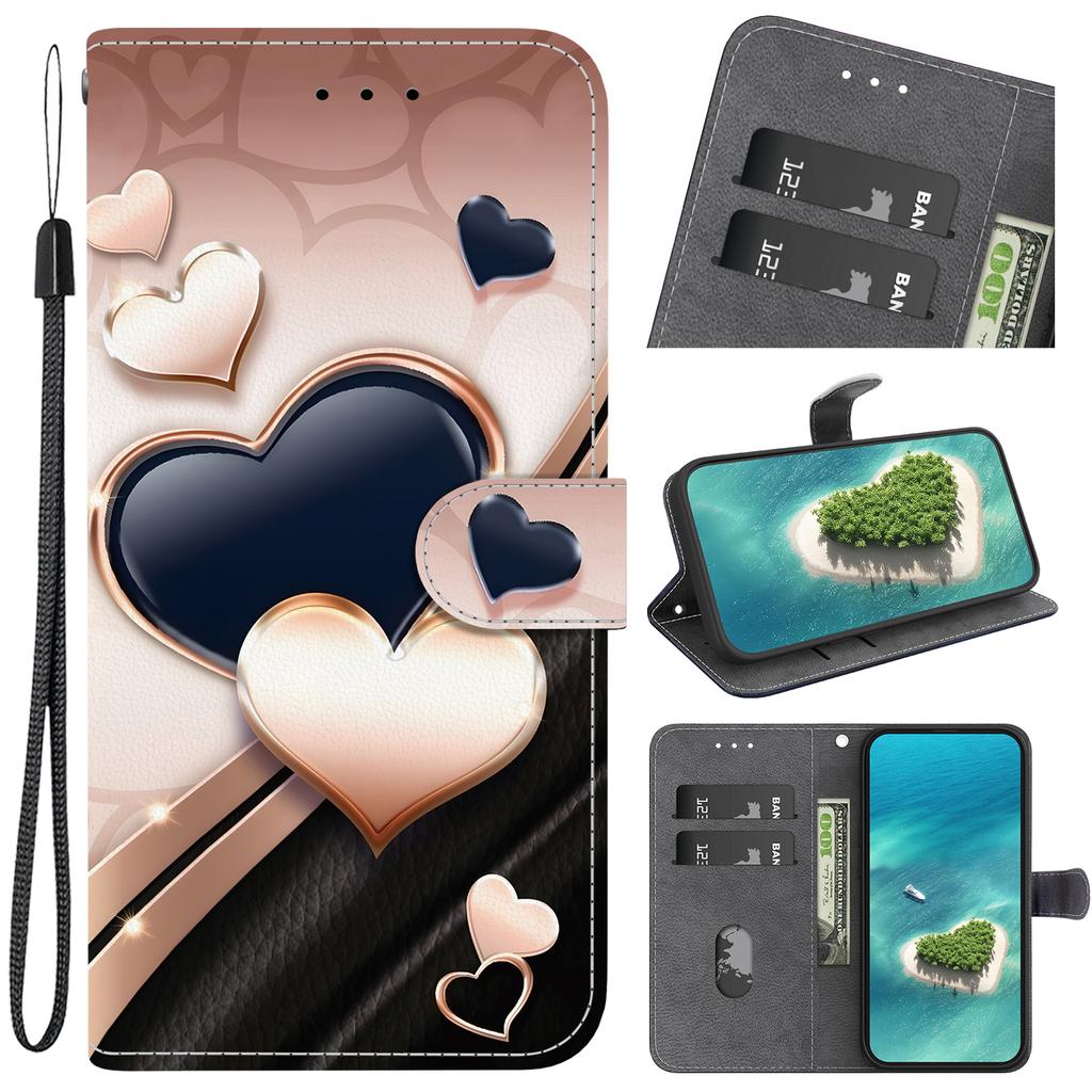 Handmade PU Leather Flip Case for Xiaomi 14T / Xiaomi 14T Pro Anti-Slip Shockproof Cover with Wrist Strap & Heart/Rose Cat Designs