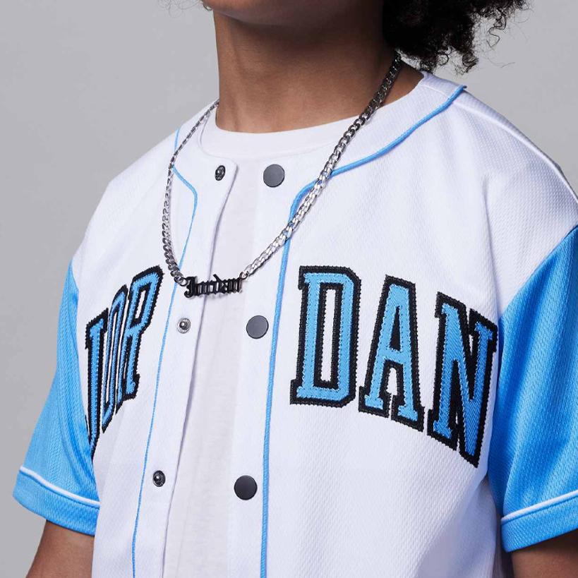 Jordan T-Shirt Letter Logo Number Embroidery Color Block Round Neck Single Button Short Sleeve Kids Tops White FQ0573-100