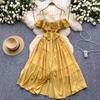 Sexy Off Shoulder Beach Dress Women Slim High Waist Summer Yellow Midi Dresses Elegant Ladies Elegant Party Dress