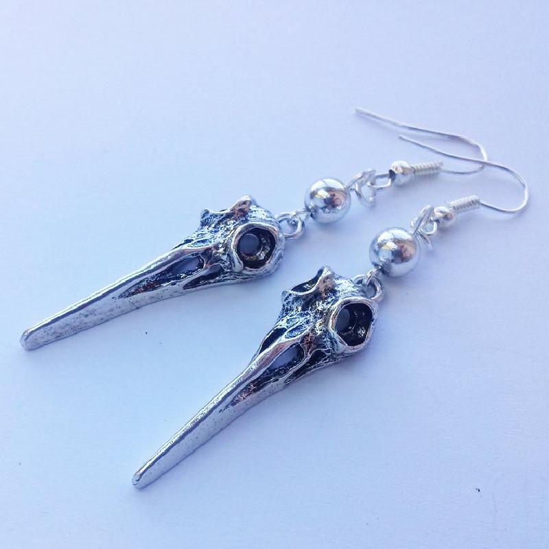 Заостренный клюв, Голова птицы, Череп, Голова вороны, Серьги-крючки для ушей, Темная готика, Индивидуальная упаковка.