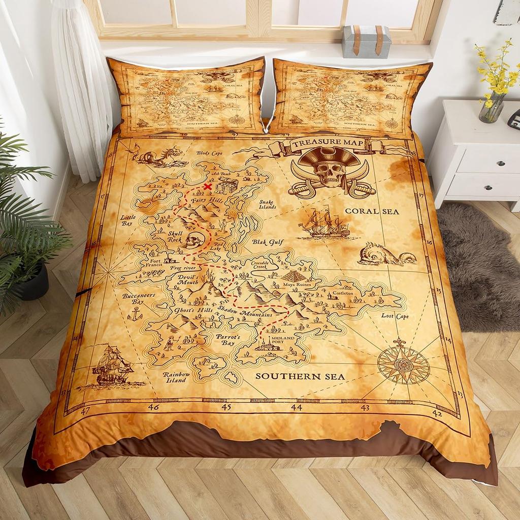 Комплект постельного белья Anchor Морской Парусник Пододеяльник Дизайн с узором Деревянная доска Покрывало для мальчиков Океанская тематика Покрывало