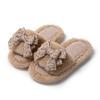 Elegant Hairy Slippers Bow Tie Girls Fall and Winter Cotton Slippers Female Home Indoor Plush Slippers Fur Slippers Home Shoes Slippers Pink