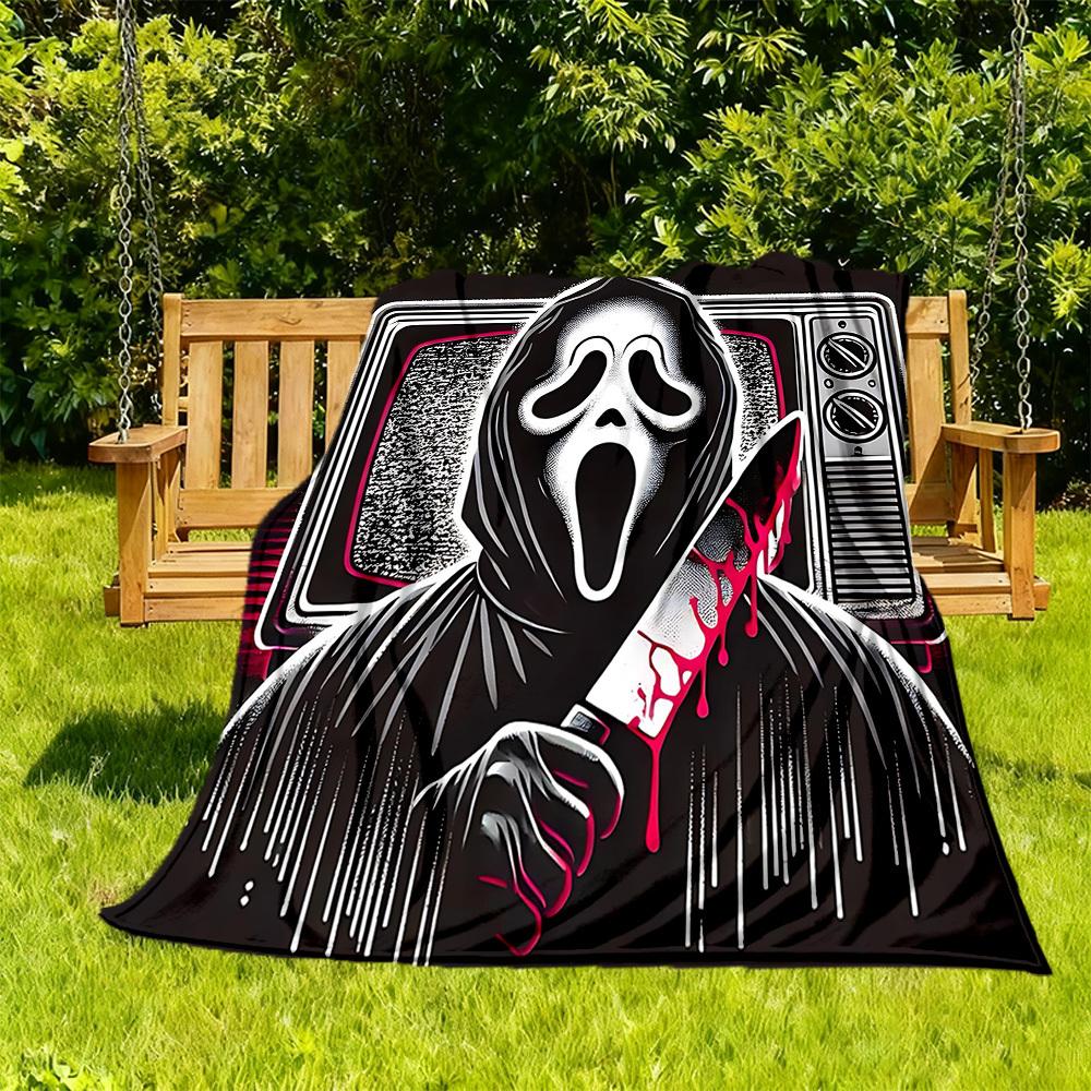 1 шт. Фланелевое покрывало с принтом Ghostface Scream для улицы - Легкое, мягкое, теплое, для всех сезонов, с HD-печатью, для дивана, кровати, путешествий, кемпинга 039