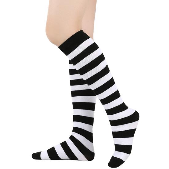 Women Striped Knee-high Socks Colorful Stretchy Knee-length Socks Ribbed Leg Warmers for Costume Party Street Daily Wear