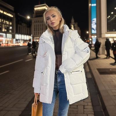 Пуховая хлопковая куртка женская средней длины, зимняя свободная и толстая ветрозащитная теплая хлопковая куртка