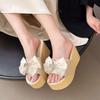 2025 Thick-bottomed Bow Heightening Slippers Women's Summer One-word High Heels New Outer Wear Muffin Fairy Sandals Large Size