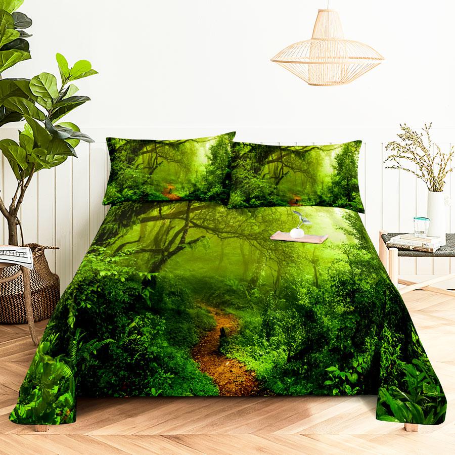 Bed Sheet Pillowcase Bedding Set Linens Cover Senic Queen King Double Size 220x240 Trees for Bedroom Soft Twin Full Single New