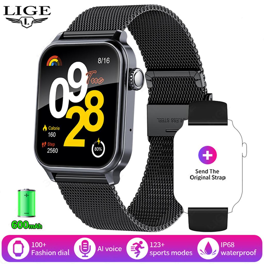 LIGE 2025 Смарт-часы IPS HD экран 600 мАч большая батарея Смарт-часы Bluetooth вызов IP68 водонепроницаемый монитор сердечного ритма спортивный фитнес-трекер