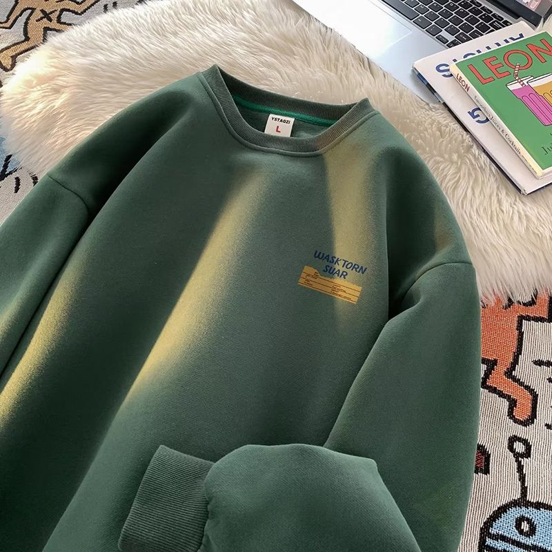 Осенние и зимние мужские толстовки однотонные с буквенным принтом повседневные с круглым вырезом свободного покроя уличная мужская одежда